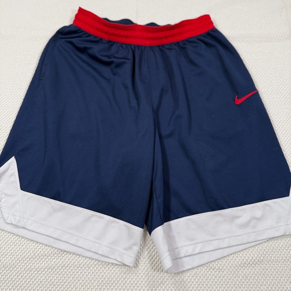 Nike Dri-FIT Mens XL Basketball Shorts Navy Blue Red White Colorblock Swoosh